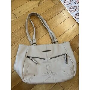 Rossetti Beige Faux Leather Tote Bag with Embroidery and Dual Handles